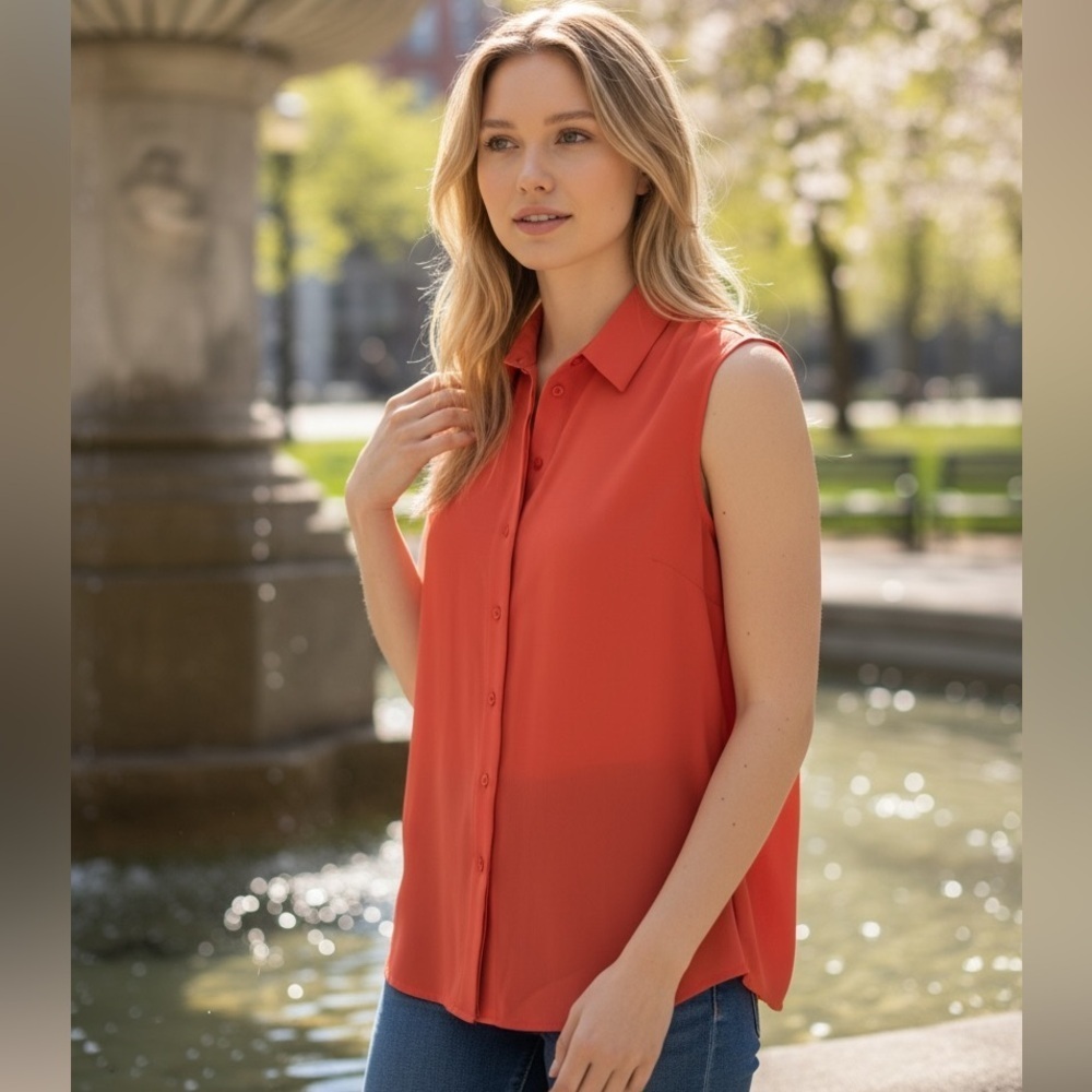 Givenchy Sleeveless Orange Button-Up Blouse - Date Night - Casual - Size M